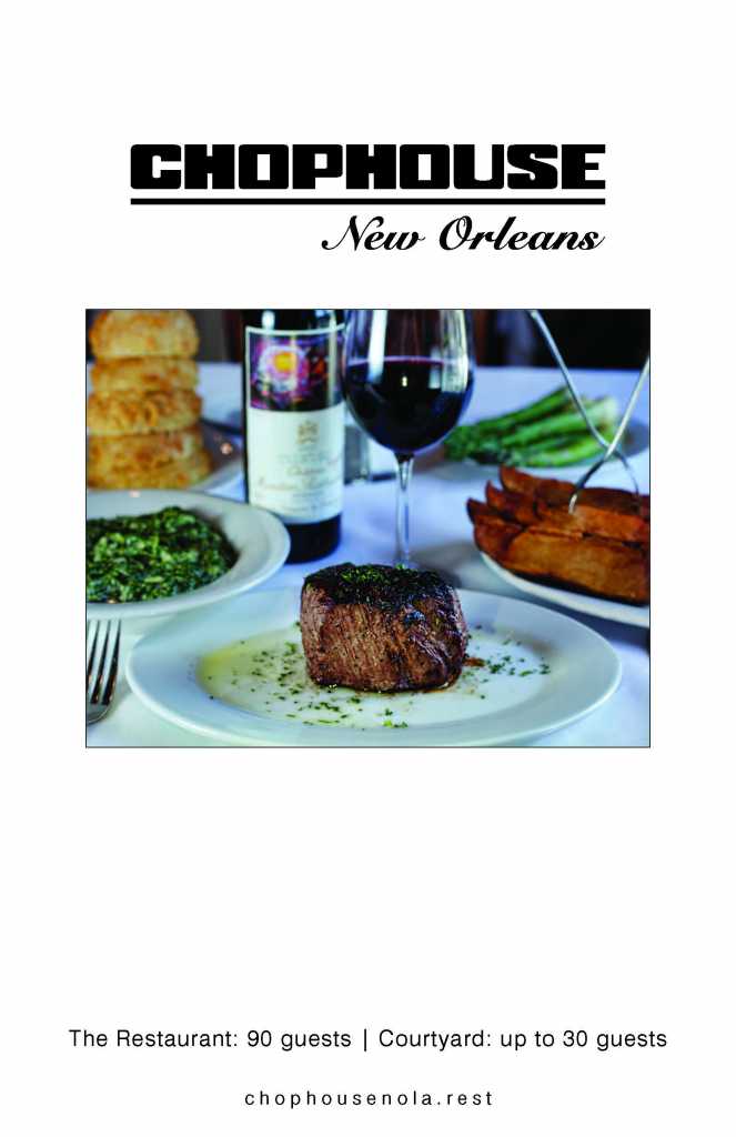Chophouse New Orleans Private Dining Menu