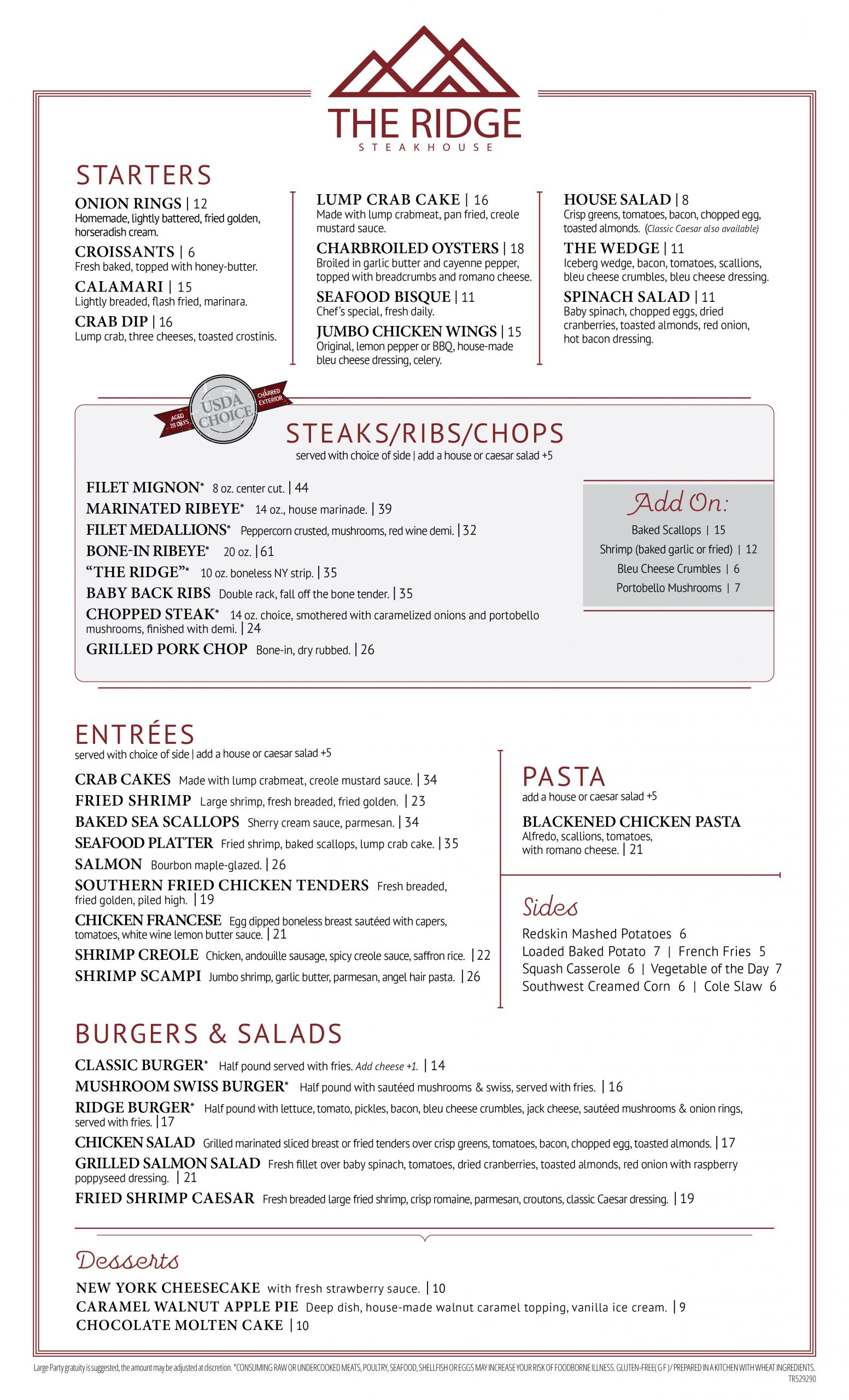 Ridge Rd Menu The Ridge | Menu - The Ridge Steakhouse