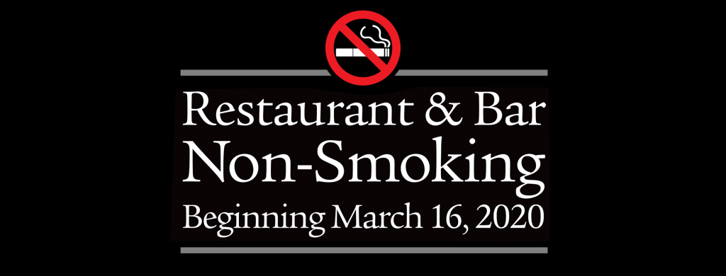 Image of restaurant and bar non-smoking beginning March 16, 2020.